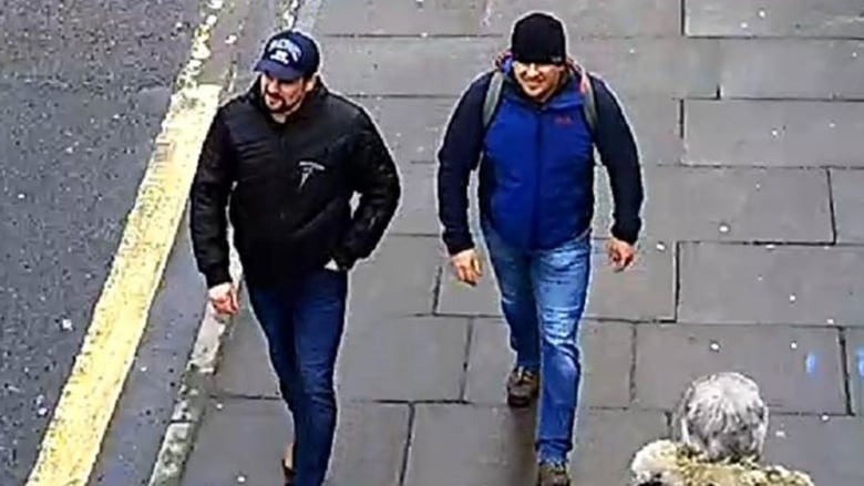 This handout photo issued by the London Metropolitan Police shows Salisbury Novichok poisoning suspects on CCTV.