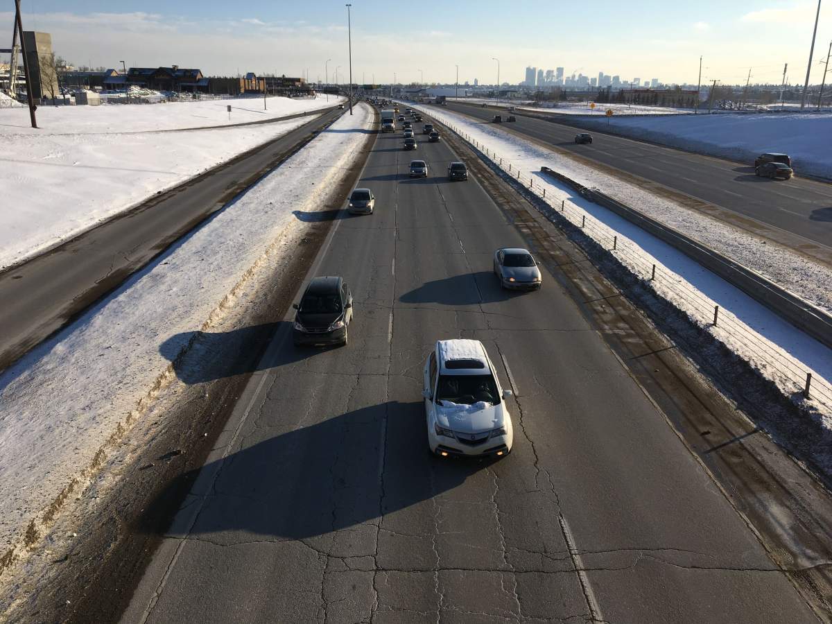 Drivers on Deerfoot Trail on Monday, Feb. 25. 