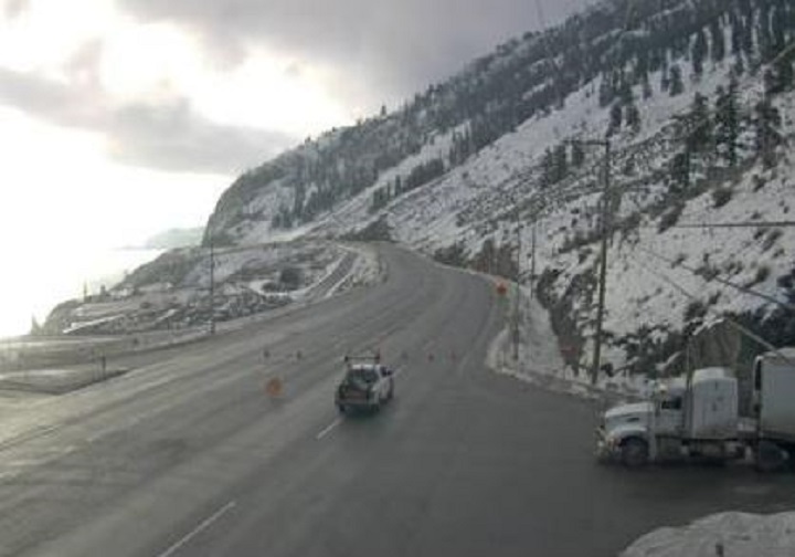 A section of Highway 97 in the Okanagan is closed to traffic because of a rockslide near Summerland.