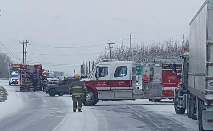 A two-vehicle collision on Highway 97 occurred near Oliver on Friday morning, killing one of the passengers.