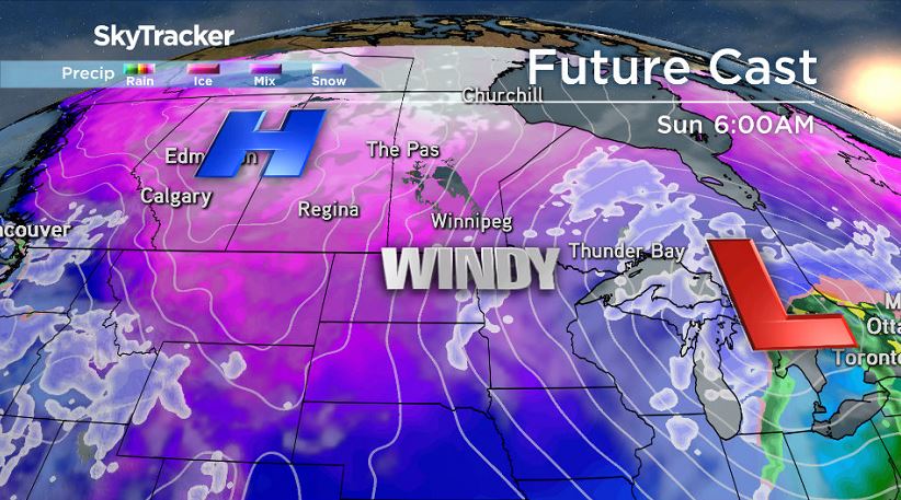 RPM model showing snow, strong winds, and cooler temperatures are on the way.