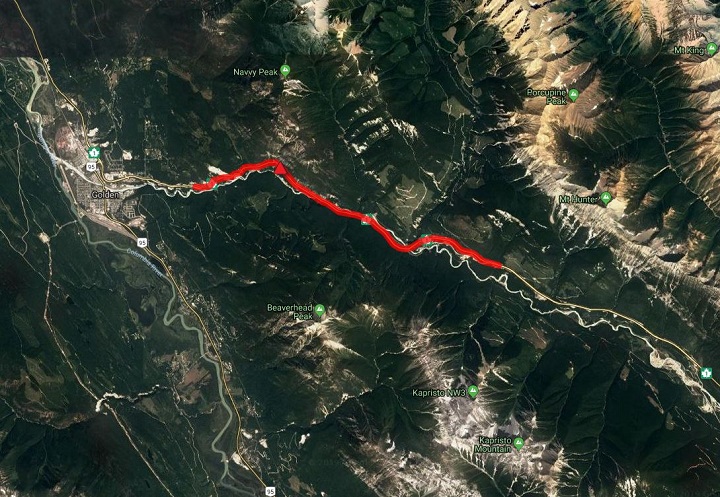 The highway shutdown will take place two kilometres east of Golden, B.C.