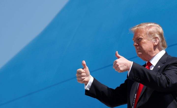 U.S. President Donald Trump steps from Air Force One as he arrives in West Palm Beach, Florida, U.S., March 22, 2019.  