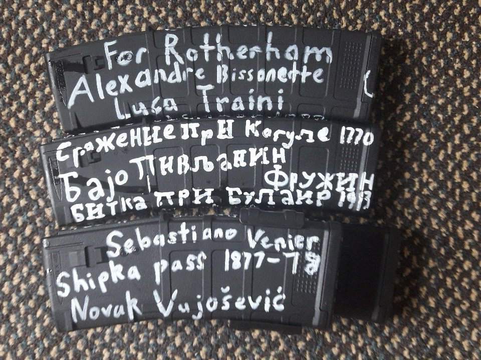 Ammunition cartridges are seen in this undated photo posted on Twitter on March 12, 2019 by the apparent gunman who attacked a mosque in Christchurch, New Zealand.
