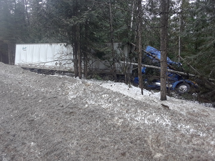 On Wednesday morning, Revelstoke RCMP were called to an accident involving a semi crossing the centre line of the Trans-Canada Highway and hitting the ditch on the opposite side.