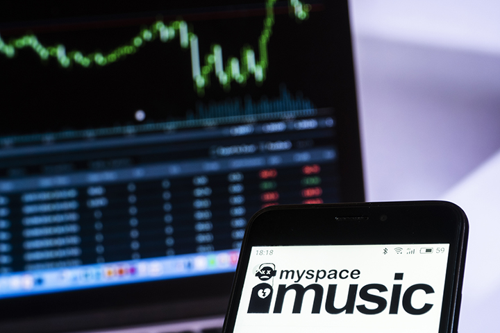 Myspace social networking website seen displayed on a smart phone.