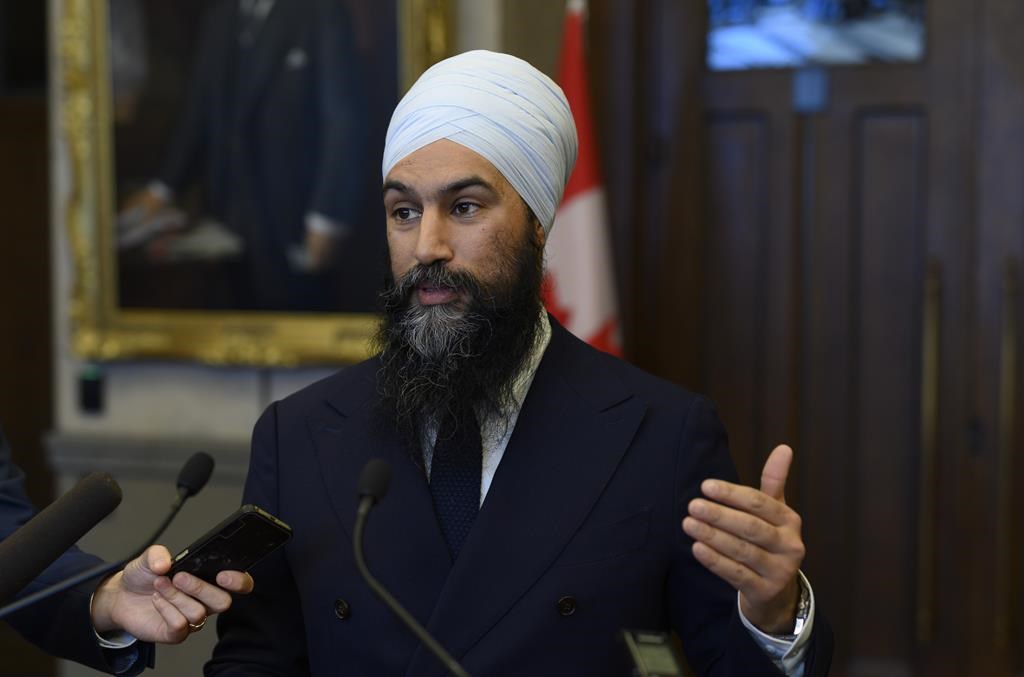NDP Leader Jagmeet Singh speaks to reporters after the tabling of the federal budget in the House of Commons on Parliament Hill in Ottawa on Tuesday, March 19, 2019.