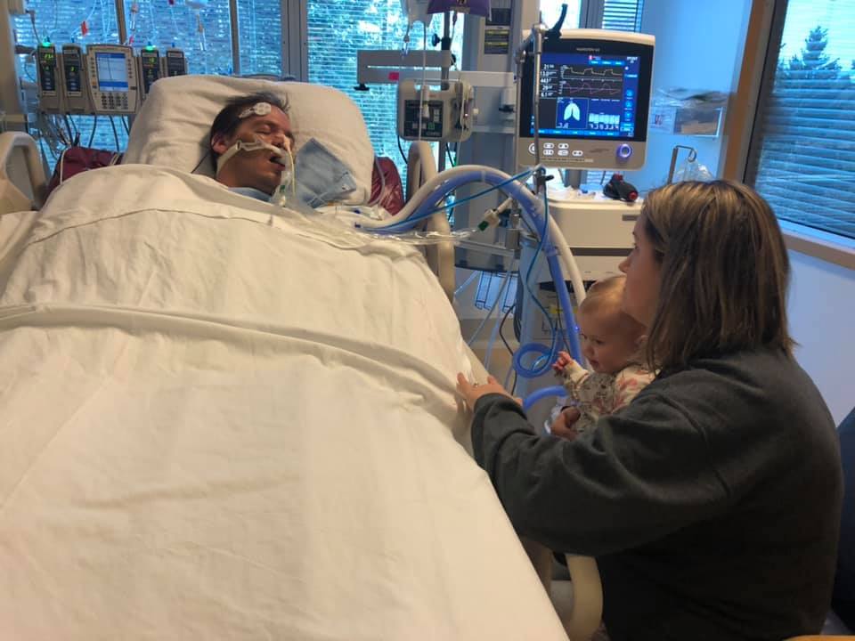 Ashley and Ayla in hospital visiting Matt.