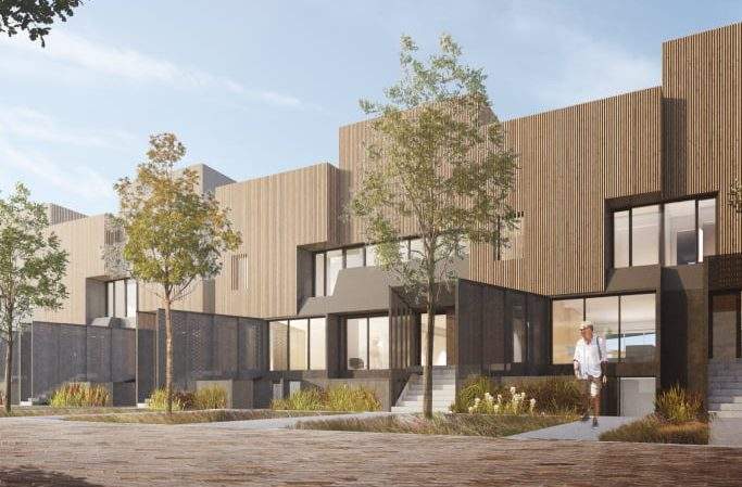 Renderings of the townhomes being built by Ocheller by RedBrick in the Blatchford neighbourhood of central Edmonton.