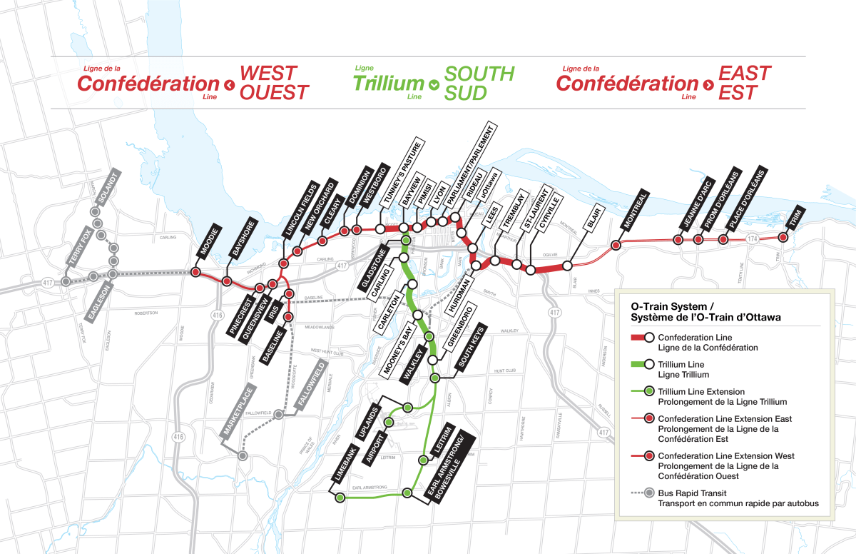 A map of the city’s plans for the Stage 2 expansion of Ottawa’s LRT system.