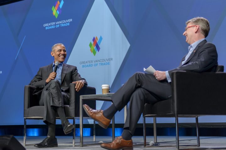 Former U.S. president Barack Obama with GVBOT CEO Iain Black.