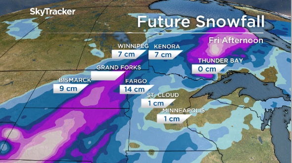 The track of this storm looks to follow a similar path of the one on the weekend, but will see snow spread out a bit further north.