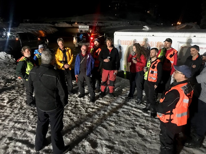 Members of Vernon Search and Rescue, seen here, conducted a probe search at one of the avalanches at SilverStar on Wednesday.