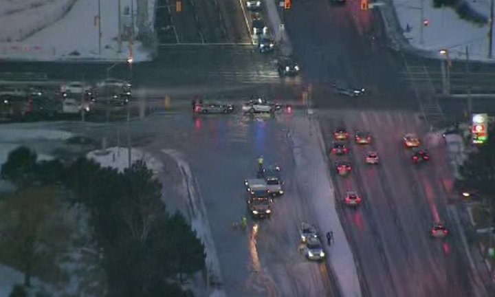 The eastbound lanes of Steeles Ave. is closed at Woodbine Ave. due to a water main break on March 7, 2019.