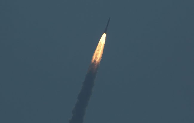 India’s Polar Satellite Launch Vehicle (PSLV) C45, carrying Electromagnetic Spectrum Measurement satellite ‘EMISAT’ and 28 other satellites, lifts off from the Satish Dhawan Space Centre in Sriharikota, India, April 1, 2019.
