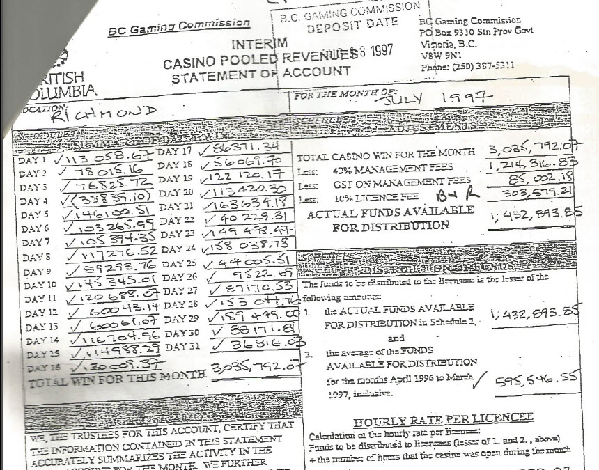 A B.C. government record shows that revenue for the Richmond casino and government almost doubled when baccarat was introduced and bet limits raised from $25 to $500.