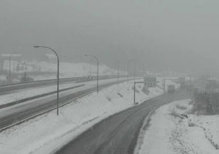 Road conditions at the Zopokios rest area along the Coquihalla Highway on Saturday, April 27, 2019. The rest area has an elevation of 1,210 metres.