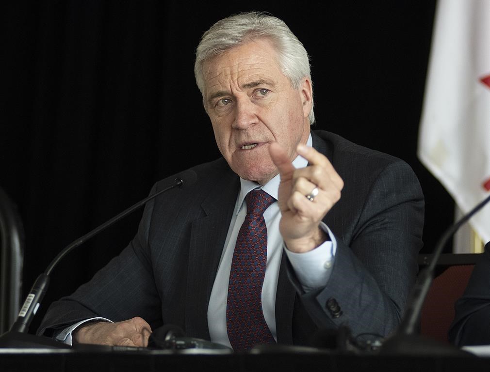 Newfoundland and Labrador Premier Dwight Ball makes a point as he speaks to the wrap up news conference of a meeting of the Council of Atlantic Premiers in Charlottetown on Wednesday, Jan. 23, 2019.
