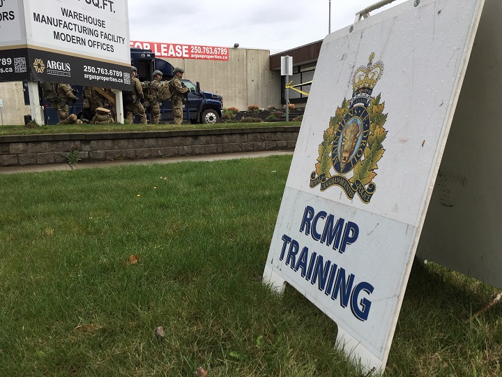 A billboard along Enterprise Way in Kelowna indicating police were holding a training exercise.