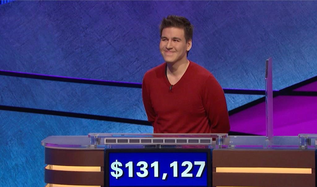 FILE - This file image made from video and provided by Jeopardy Productions, Inc. shows "Jeopardy!" contestant James Holzhauer on an episode that aired on April 17, 2019.