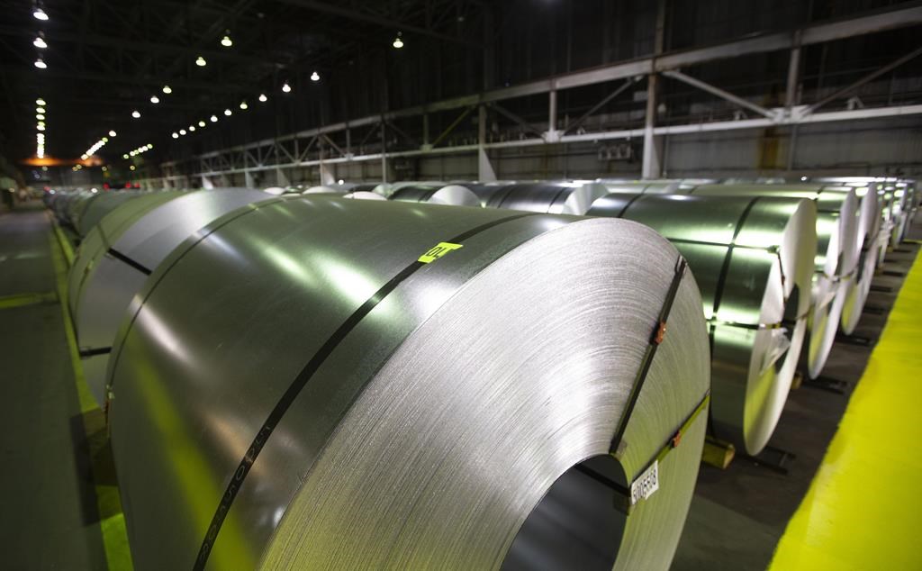 Rolls of coiled coated steel are shown at Stelco in Hamilton.