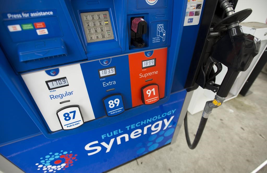 A gas pump is pictured in North Vancouver on April 17, 2019.
