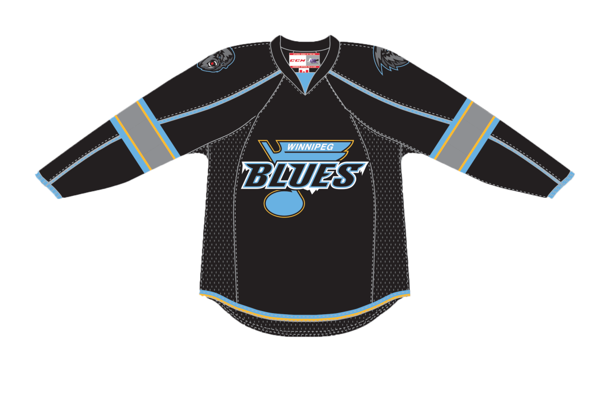 The Winnipeg Blues dark jersey.