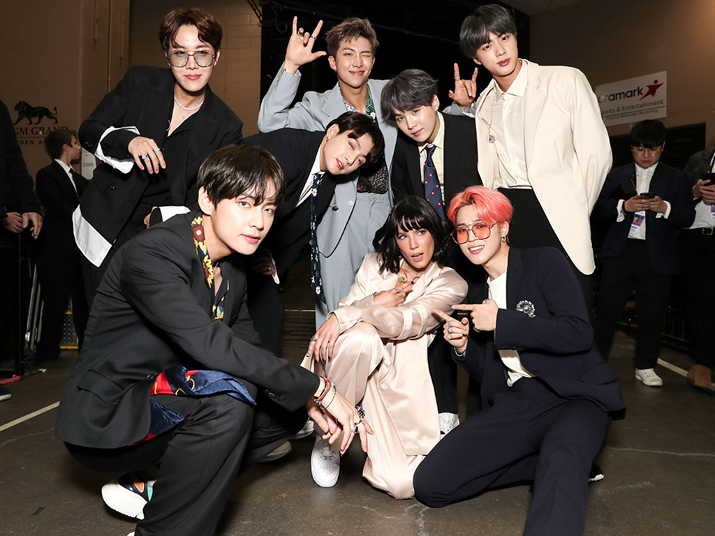 BTS and Halsey (centre) at the 2019 BBMAs at the MGM Grand, in Las Vegas, Nev.
