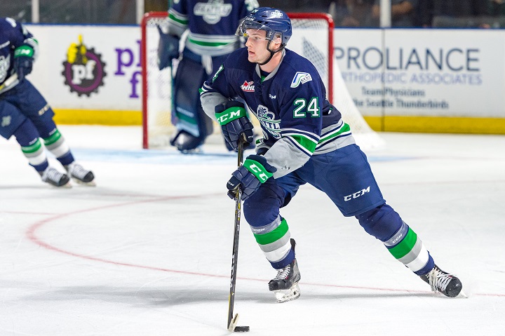 The Kelowna Rockets acquired three players from the Seattle Thunderbirds on Thursday, including defenceman Jake Lee, above.