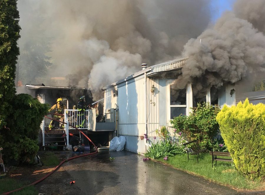 The Penticton Fire Department shared this picture of a blaze at the Riva Ridge Mobile Home Park that sent one person to hospital.