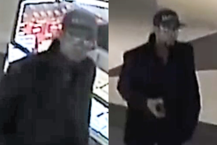 The suspect is described as 5’8 with a slight build, curly hair, glasses and facial hair. He was also wearing a baseball hat and a dark jacket.