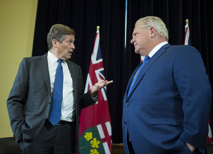 Toronto Mayor John Tory and Ontario Premier Doug Ford are photographed  at Queen's Park on July 9 2018.
