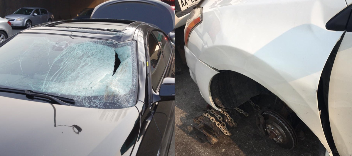 OPP say the man in the vehicle that was hit by the tire was lucky to suffer only minor injuries.