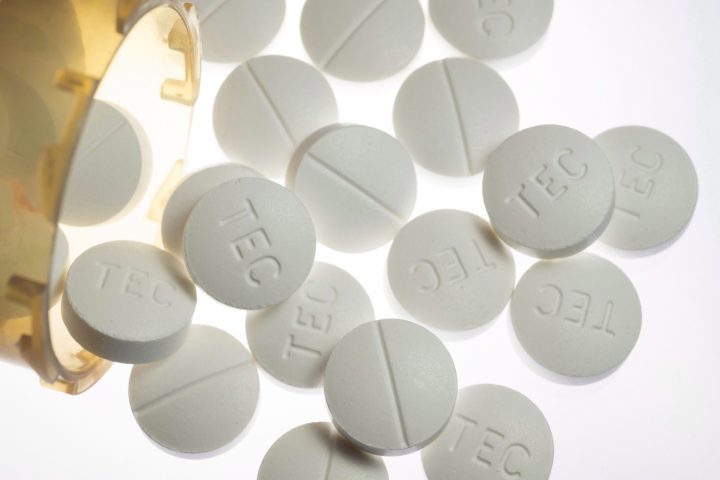 Prescription pills containing oxycodone and acetaminophen are shown in this file image.