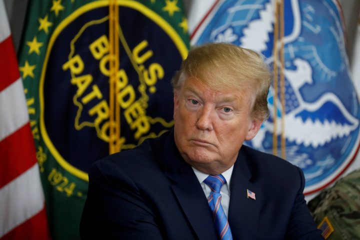 U.S. President Donald Trump participates in a roundtable discussion on immigration and border security at the U.S. Border Patrol Calexico Station before visiting the U.S.-Mexico border in Calexico, California, U.S., April 5, 2019. 