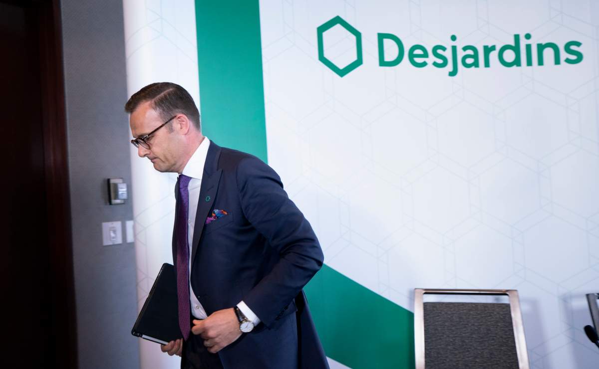 Desjardins President and CEO Guy Cormier leaves a news conference in Montreal on Thursday, June 20, 2019. 
