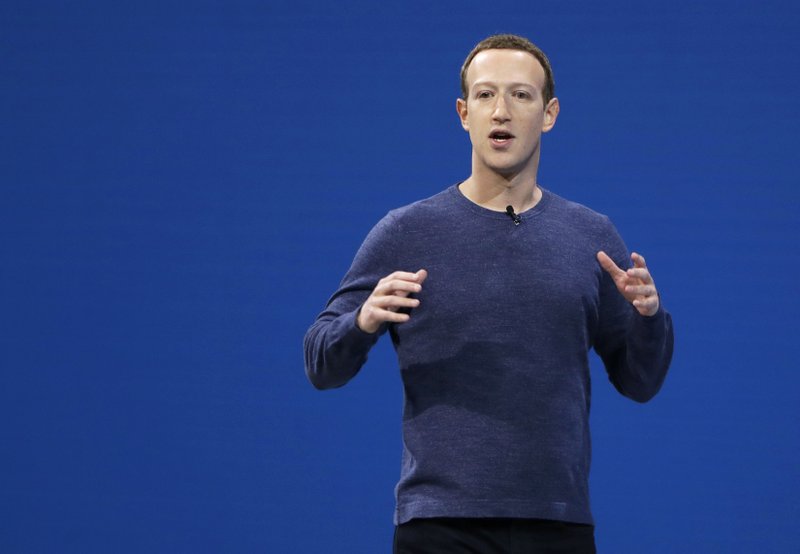 FILE - In this May 1, 2018, file photo, Facebook CEO Mark Zuckerberg makes the keynote speech at F8, Facebook's developer conference, in San Jose, Calif.