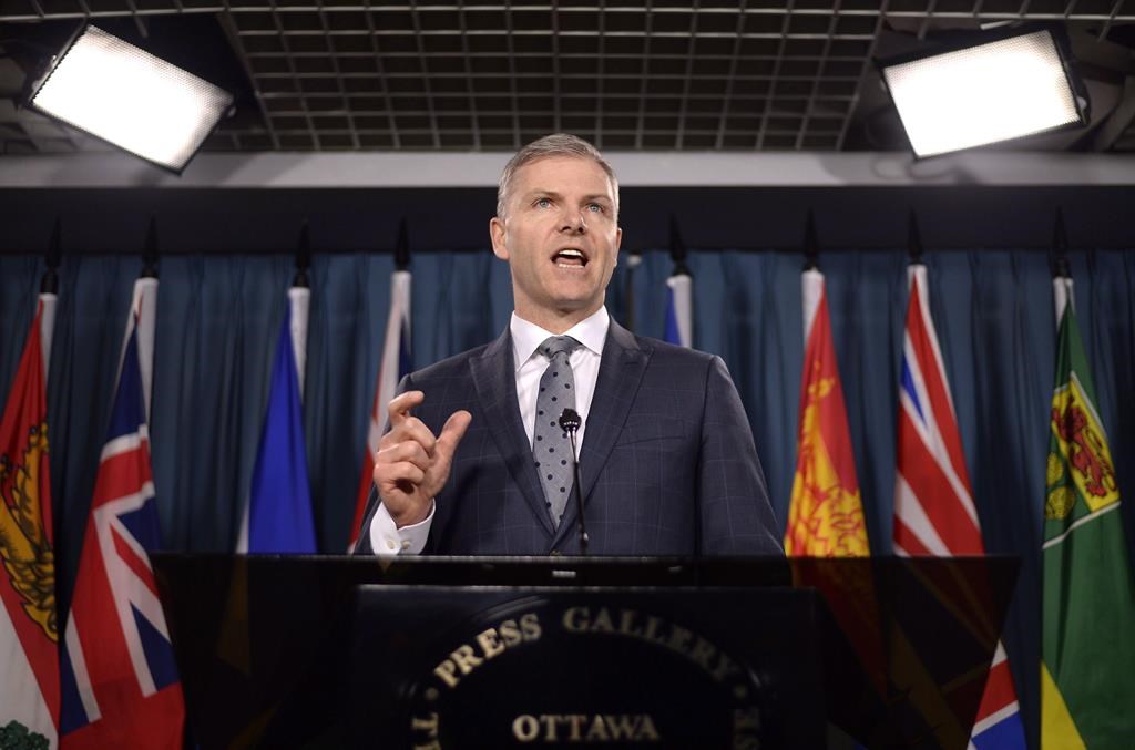 Tim McMillan, Canadian Association of Petroleum Producers President and CEO, speaks during a press conference on Parliament Hill in Ottawa on February 26, 2018.
