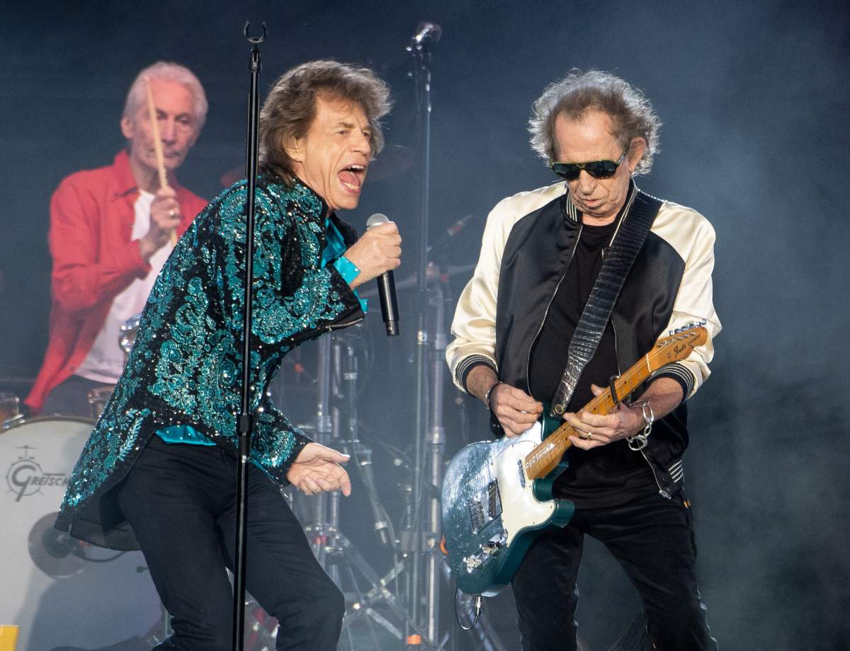 (L-R) Charlie Watts, Mick Jagger, and Keith Richards perform onstage as The Rolling Stones perform at Burl’s Creek Event Grounds on June 29, 2019, in Oro-Medonte, Ont.