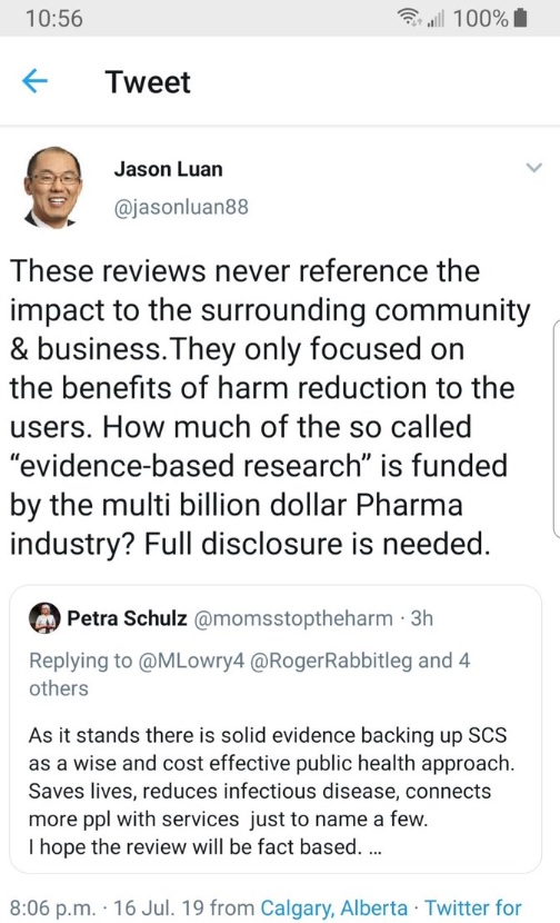 Tweet sent by Alberta MLA Jason Luan on July 16, 2019.