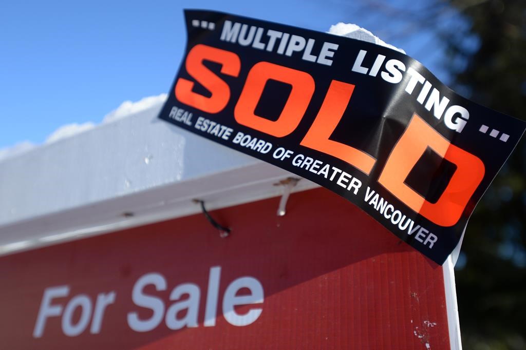 A real estate sold sign is shown outside a house in Vancouver, Tuesday, Jan.3, 2017. T.