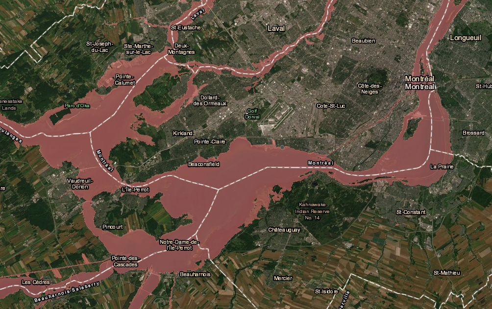 The Quebec government’s updated show in red what the new flood plains are, putting thousands of homes in a flood zone. thursday July 04, 2019.