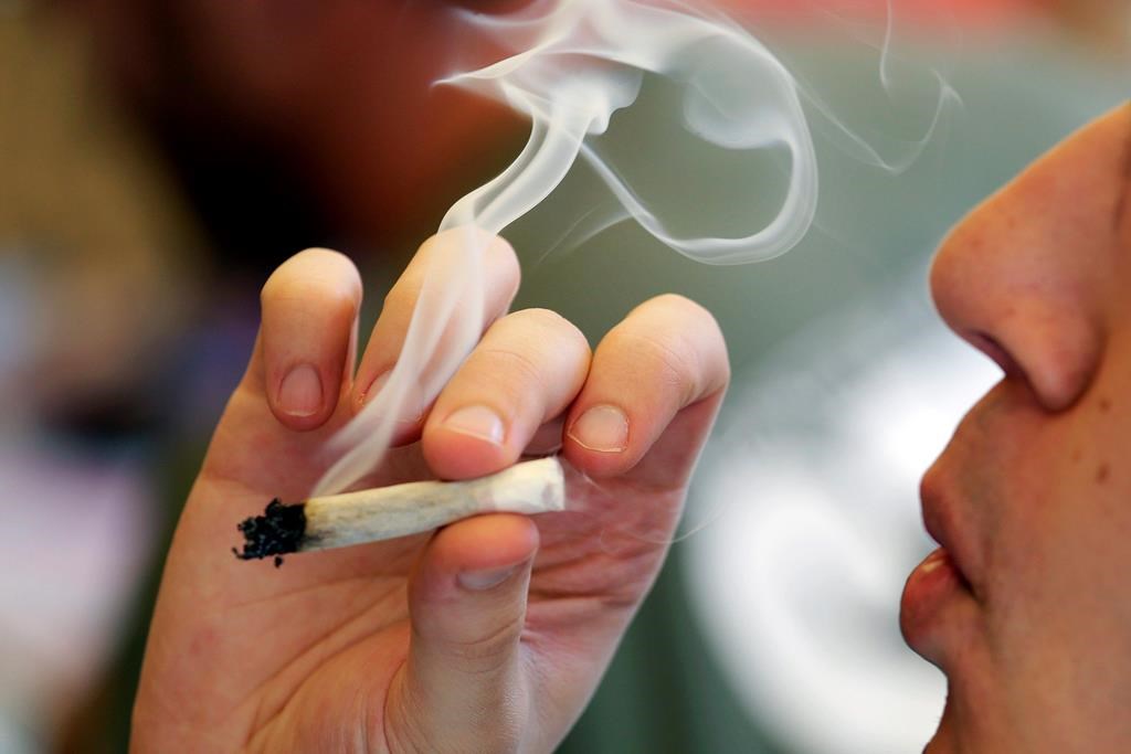 FILE - In this April 20, 2016, file photo, a man smokes a marijuana joint at a party.