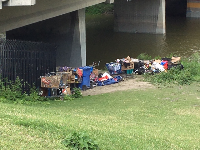 A homeless camp under the Osborne Bridge.