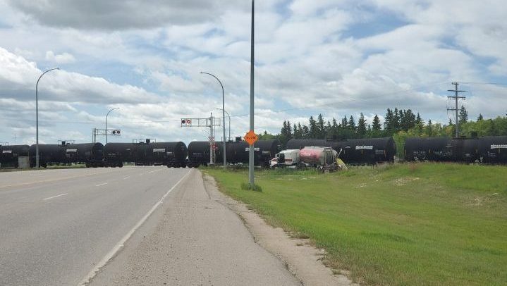 The scene of a collision involving a semi and train on Highway 9 in Yorkton. 