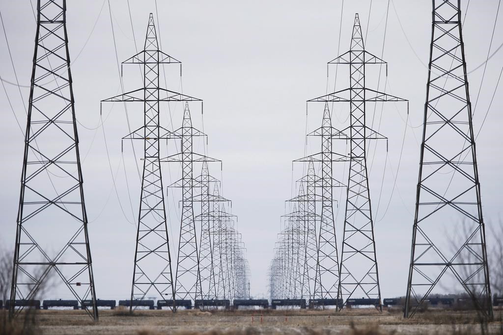 A $453-million Manitoba-Minnesota power transmission project has begun ahead of schedule. Manitoba Hydro power lines are photographed just outside Winnipeg, Monday, May 1, 2018.