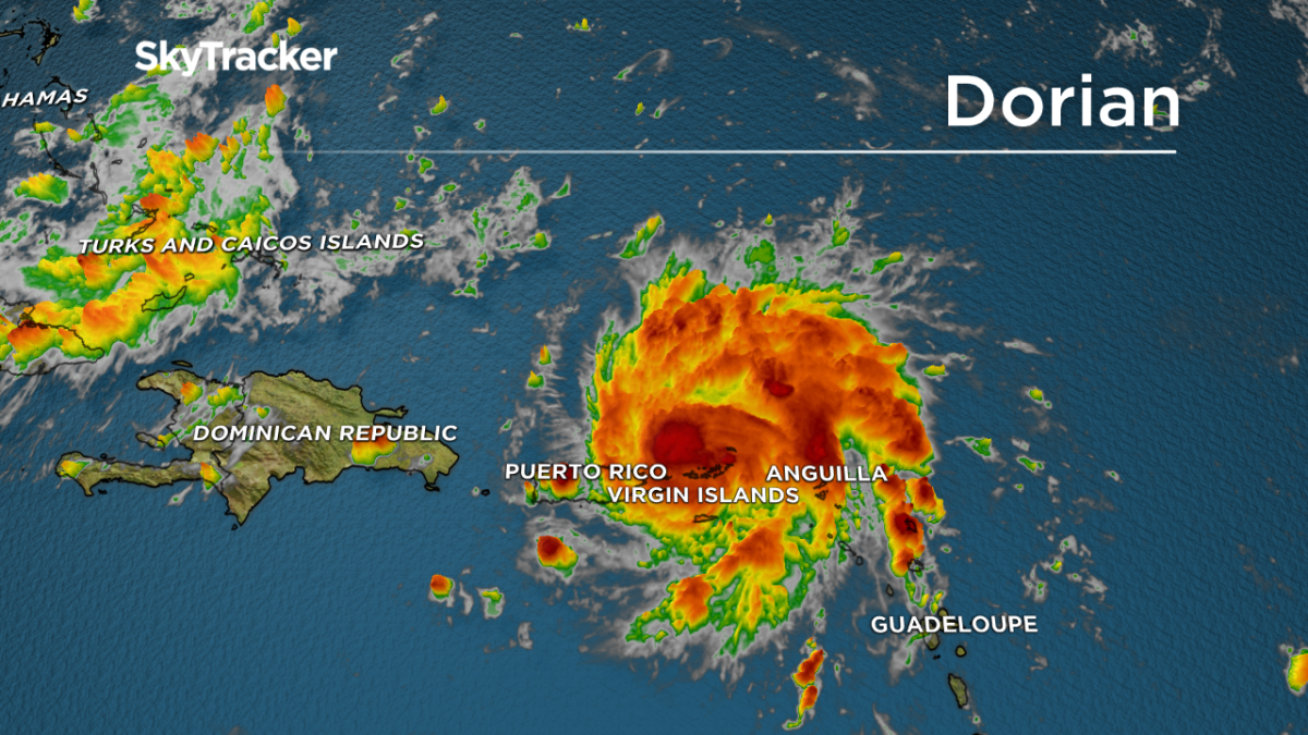 Hurricane Dorian over the U.S. Virgin Islands and Puerto Rico according to SkyTracker on the afternoon of Aug. 28, 2019.