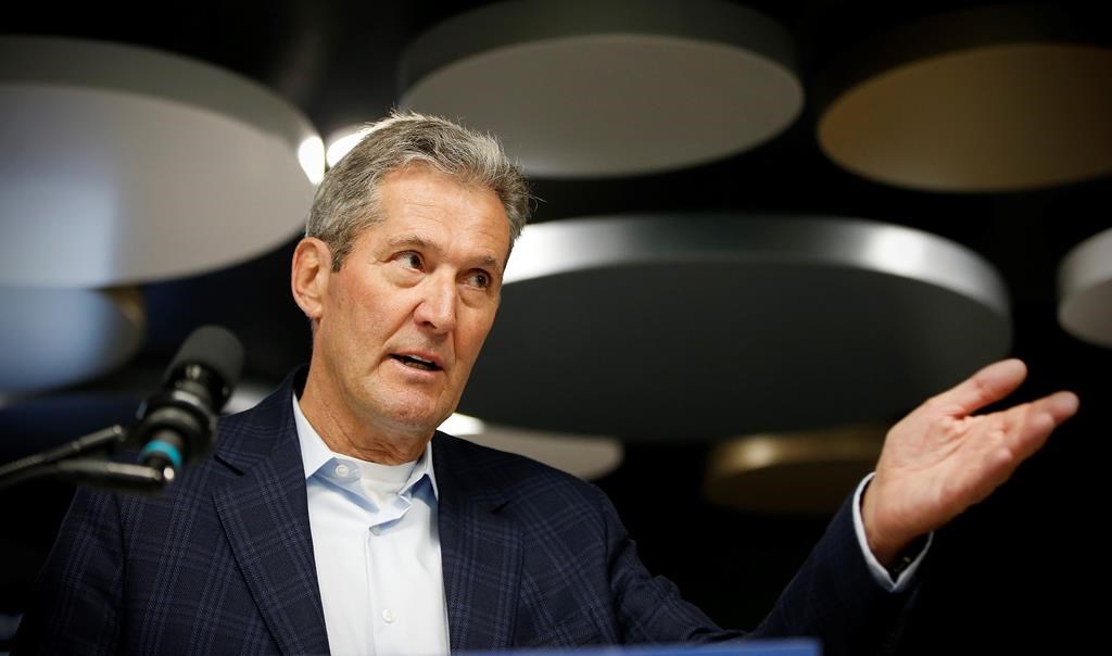 Manitoba PC leader and premier Brian Pallister speaks during a press conference at a medical clinic in Winnipeg, Monday.