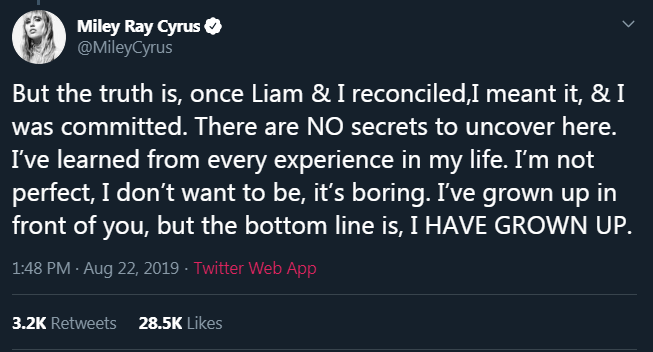 Miley Cyrus denies cheating on Liam Hemsworth in Twitter rant - image