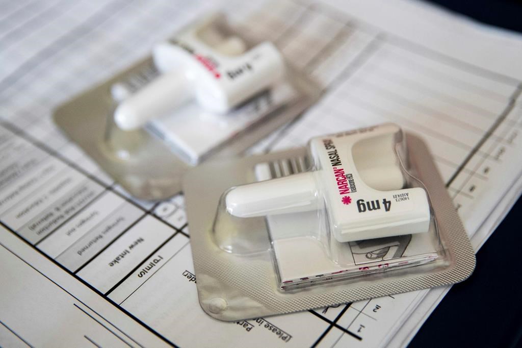 This July 3, 2018 file photo shows a Narcan nasal device which is used on those overdosing from opiods.